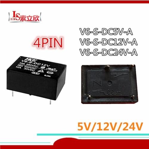 5PCS/LOT 100%Original New Power Relay V6-S-DC5V 5VDC V6-S-DC12V 12VDC V6-S-DC24V 24VDC 4PINS 10A 5V 12V 24V