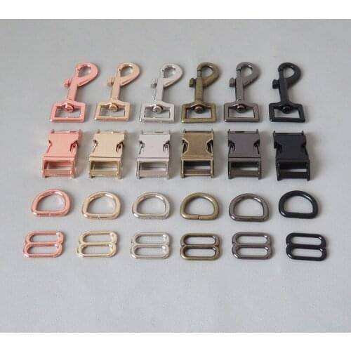 50Sets 15mm 20mm 25mm Metal Release Buckle D Ring Lobster Swivel Clasp Slider Trigger Clip Snap Hook DIY Dog Collar Leads Loop