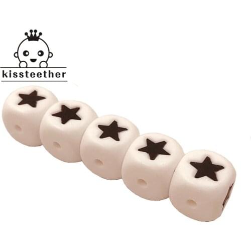 50pcs Silicone Beads BPA Free Chewing Bead 12mm Cube Heart Star Teething Beads for DIY Baby Necklace Teether Pacifier Clips