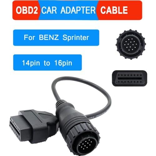 High quality For Mercedes FOR BENZ Sprinter 14pin to 16pin car Diagnostic cable 14 pin to OBDII OBD2 16 pin Adapter