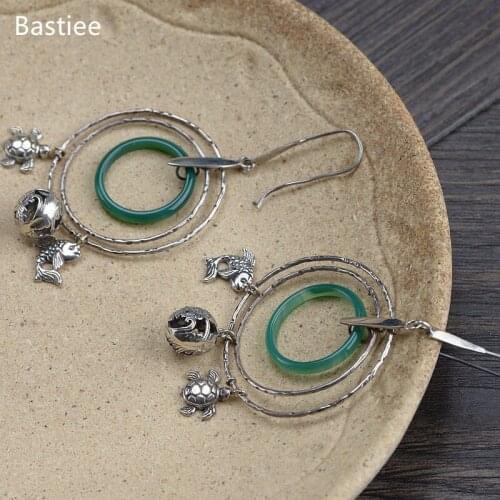 Bastiee Ethnic Earings Fashion Jewelry 925 Sterling Silver Earrings Gifts For Women Drop Earrings Vintage Jade Silver