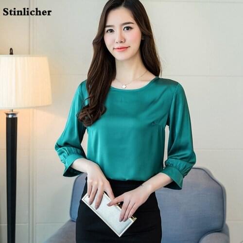 Spring autumn womens blouses summer casual loose satin silk shirt blouses women tops office ladies elegant work shirts