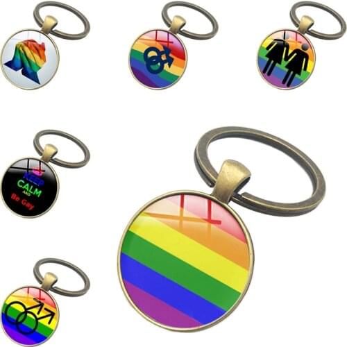 Gay Pride Rainbow Flag Alloy Keychain Lesbian LGBT Pride Bright Color Glass Dome Key Chain High Quality Chaveiro Gay Gift