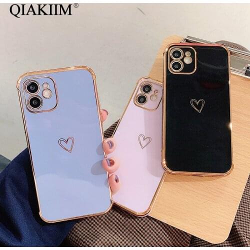 Electroplated Love Heart Camera Protection Phone Cases For iPhone 12 11 Pro Max XR XS X 7 8 Plus Plating Bumper Shockproof Cover