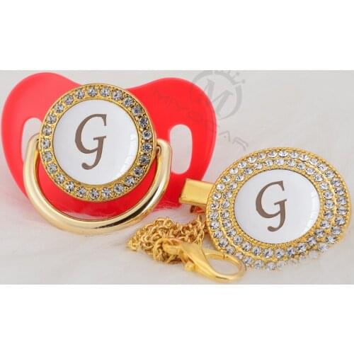MIYOCAR elegant bling pacifier and pacifier clip set name Initials letter G unique BPA free dummy bling unique design LG-W