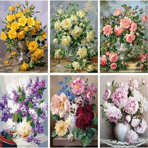 HUACAN Painting By Numbers Flowers Kits Drawing Canvas HandPainted Oil DIY Pictures By Numbers Home Decoration