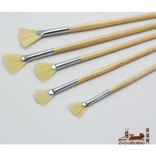 5 Pcs/Set Long Handle pig Bristles fan Shape Artist Paint Brushes for Watercolor Oil Acrylic Gouache Face Painting art supplies