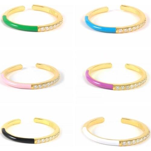 CANNER Womens rings 925 Sterling Silver Adjustable Opening Rings For Men Women Half Enamel Half Zircon Minimalist Anillos 1PCS