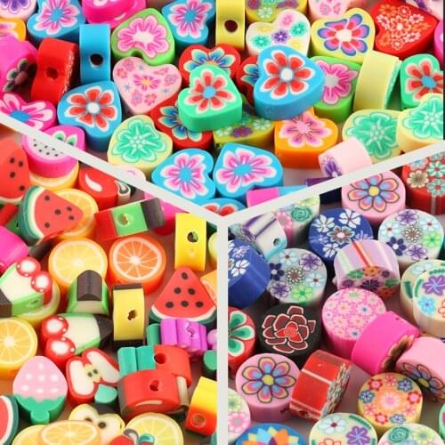 50pcs/lot Round Fruit Heart Beads Polymer Clay Beads Mixed Color Polymer Spacer Beads For Jewelry Making DIY Bracelet Necklace