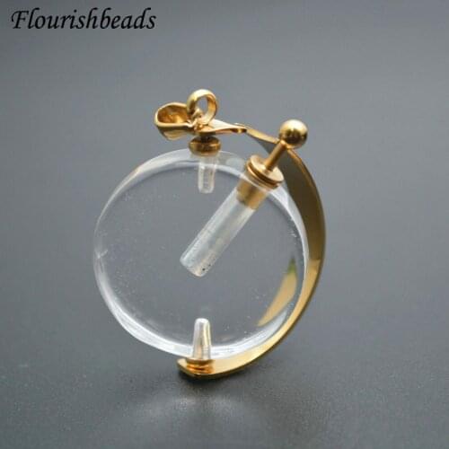 Round Perfume Bottle Pendant Natural Gemstone Essential Oils Perfume Bottle Pendant Necklace Rotatable Fine Jewelry Women Gift