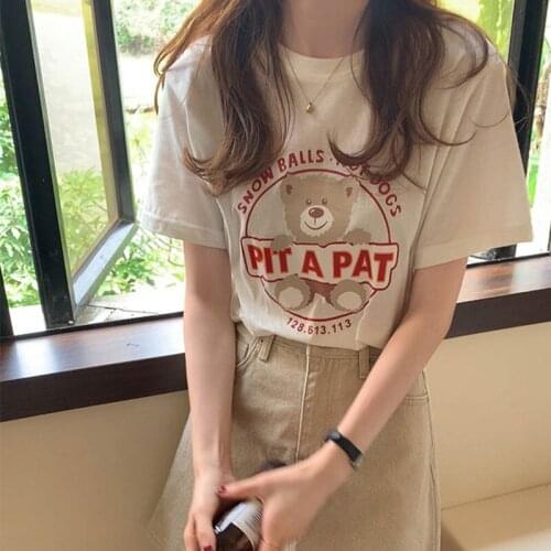 Bear Cartoon Summer T-Shirts Korean Short Sleeve Casual Vintage Printed Shirts Tops Korean Streetwear Harajuku Kawaii 2021