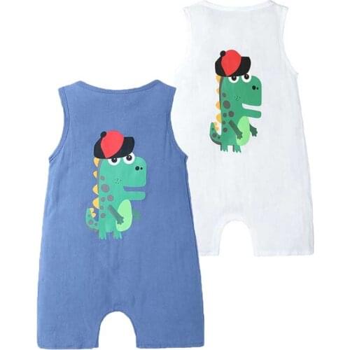 Toddler Summer Baby Boy Dinosaur Clothes Sleeveless Home Dress Kids Gift Jumpsuit Cotton Sleeveless Romper Girls Overall Outfit