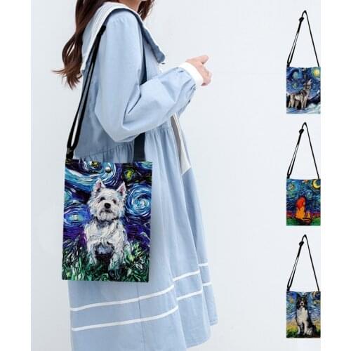 Van Gogh / Dog Under Strarry Night Print Mini Shoulder Bag Women Handbags Purse Unisex Crossbody Bags Travel Outdoor School