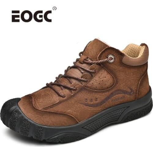 Plus Size Natural Leather Men Boots Handmade Warm Plush Fur Men Winter Shoes Quality Ankle Snow Boots Outdoor Shoes Men