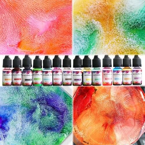 24 Colors 10ml Alcohol Ink Art Epoxy Resin Diffusion Pigment Kit Liquid Colorant Dye Ink for UV Epoxy Resin DIY Jewelry Making