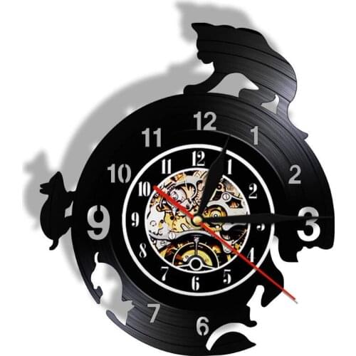Natural Enemy Cat And Mouse Wall Art Decor Vinyl Record Wall Clock Cat Chasing Mouse Wall Hanging Vintage Quartz Clocks Watch