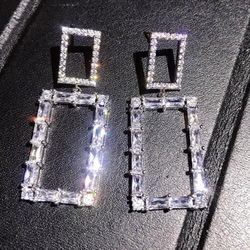 New Fashion Square Long silver color Drop Earrings Women Jewelry Cubic Zirconia Gift Party Jewelry for Women