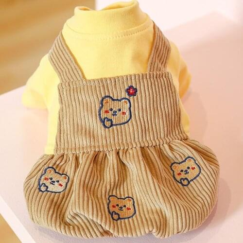 Dog Clothes Pet Cat Coat Dog Jumpsuit Bear Pattern Corduroy Short Sleeve Dog Hoody Hoodies Coat Jumpsuits Overalls Cat Clothing