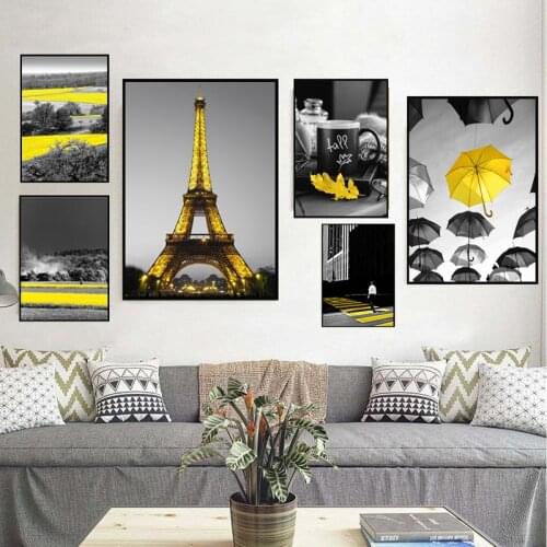 European Landscape Poster Church Street Nordic Canvas Painting Wall Art Yellow Style Scenery Picture for Living Room Home Decor