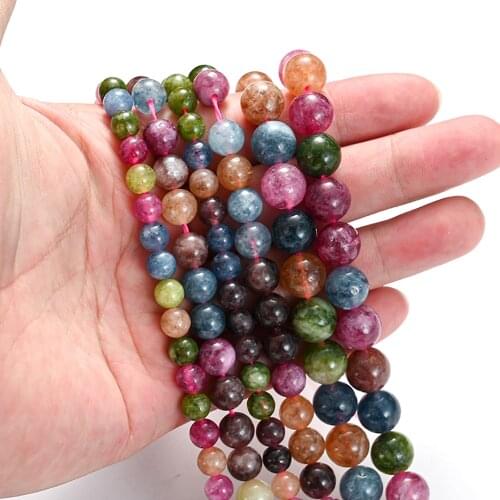Natural Colorful Tourmaline Beads Smooth Loose Spacer Stone Beads for Jewelry Making Bulk DIY Bracelet Charms Accessories