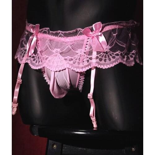 Sexy Lingerie Lace Sissy Panties Cock Ring String Femme Exotic Accessories Men U Convex Pouch Briefs Sheer Thong Garter Gay wear