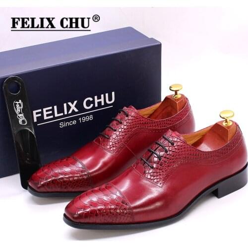 Size 6-13 Mens Oxford Shoes Genuine Leather Python Pattern Cap Toe Red Wedding Shoes Classic Casual Business Dress Shoes for Men