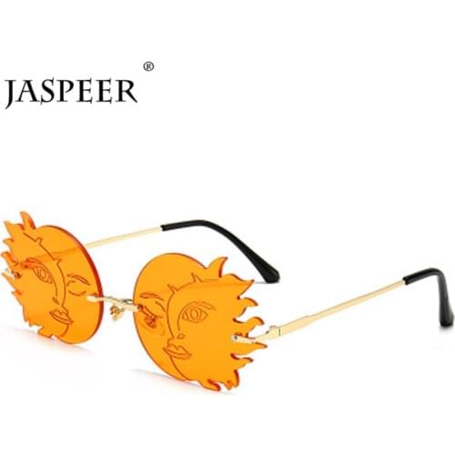JASPEER Trendy Steampunk Sunglasses Women Luxury Brand Designer Punk Rimless Sun Glasses Men UV400 Driving Moon Sun Eyewear