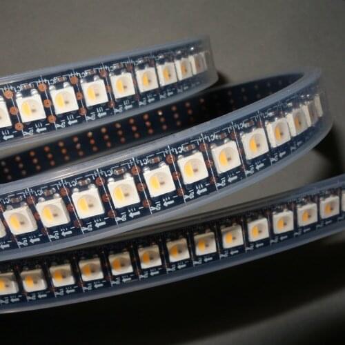 SK6812-RGBW(warm white) led addressable strip;144leds/m with 144pixels/m;waterproof in silicon tube;2m long;DC5V input;BLACK PCB