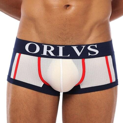 ORLVS Boxers Breathable Mesh Underwear Color Matching Stripes ContrastFull Of personality Not Tight Indepedent Codpiece Pants