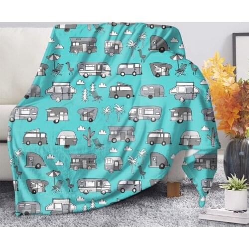 Upetstory Designer Cartoon Bus Print Flannel Blanket Winter Sofa Adult Kids Blankets Coral Fleece Plush Quilt Bedding Covers