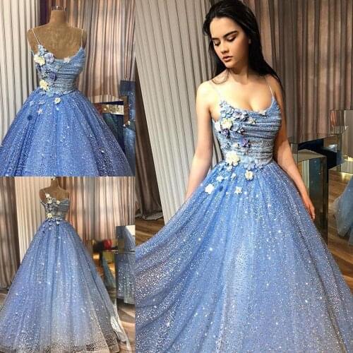 2021 Fashion Evening Dresses Sexy Spaghetti Straps Sleeveless Lace Appliques Sequins Prom Dress Custom Made Formal Wear