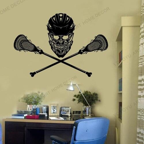 Lacrosse Vinyl Wall Decal Player Skull Sticks Sport Home Interior Stickers Mural Sport Stickers wz47