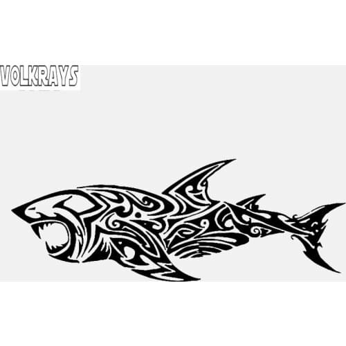 Volkrays Creative Car Sticker Fish Tribal Tattoo Shark Decor Art Accessories Reflective Vinyl Decal Black/Silver,6cm*15cm