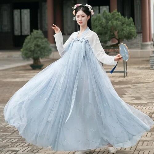XinHuaEase Chinese National Dress Hanfu Women Cosplay Dance Set Fairy Costume Traditional Clothing Girls Plain Princess Dresses