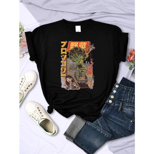 Brocolin Monster Attack Humman Print Women T-shirt Casual Style Tops Oversized Japanese Tshirt Vintage Crewneck Female T shirts