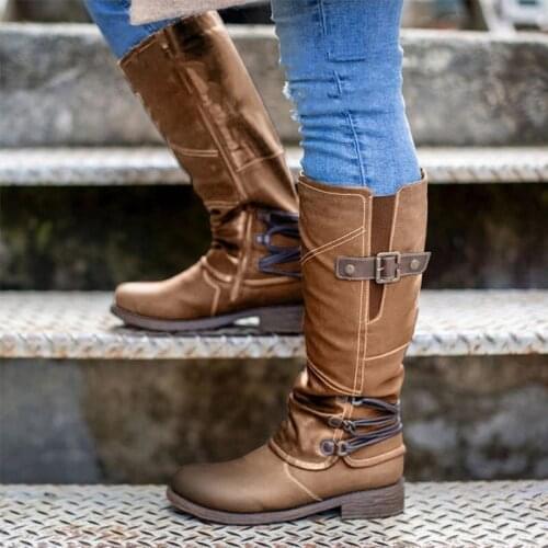 2021 Autumn And Winter New Boots Womens Round Head Knight Boots Low Heel Belt Buckle Comfortable Boots Large 43