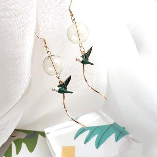 Brief Swallow Bubble Dangle Earrings For Women 2018 Artsy Sweet Glass Ball Bird Long Drop Earrings Girls Fashion Chic Brincos