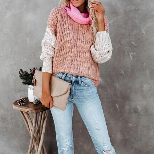 Women New Boho Pullover Fashion Slim Jumper Vintage Winter Tops 2021 Multicolor Patchwork Female Turtleneck Knitted Sweaters Ins