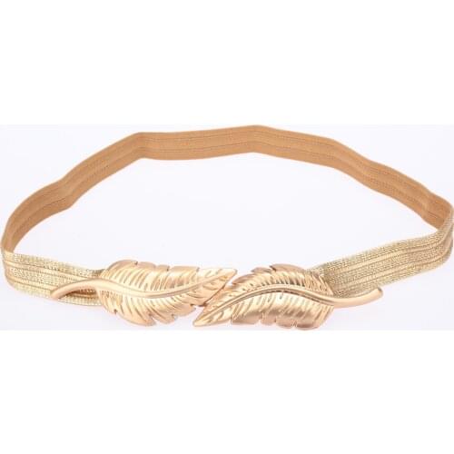 Women Vintage Belt Leaves Clasp Stretch Skinny Elastic Belt Metal Waist Strap Gold Ceinture Femme Woman Waist Belts for Dress