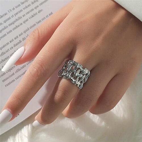 Trendy Simple Hollow Out Design Coarse Braid Rings Adjustable Opening Womens Ring Party Jewelry Accessories Gifts