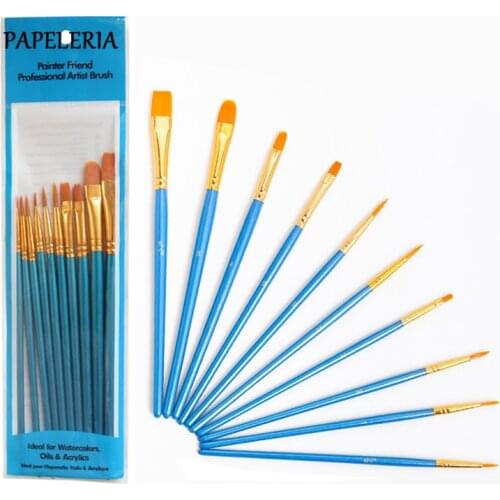 10Pcs Painting Brushes Drawing Art Supplies Artist Paint Brush Set Nylon Hair Watercolor Brushes Pen
