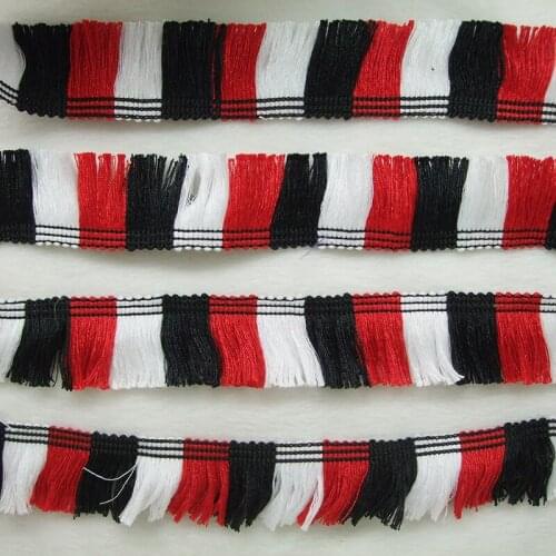 2Yards/Lot 1inch width polyester&cotton fringe lace tassels mix white black red trimming ribbon DIY accessories