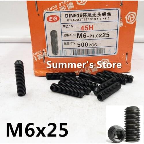20pcs/lot DIN916 M6*25mm Alloy Steel Hex Socket Head Set Screw M6*25mm Grub Screw M6 black screw bolt Grade12.9