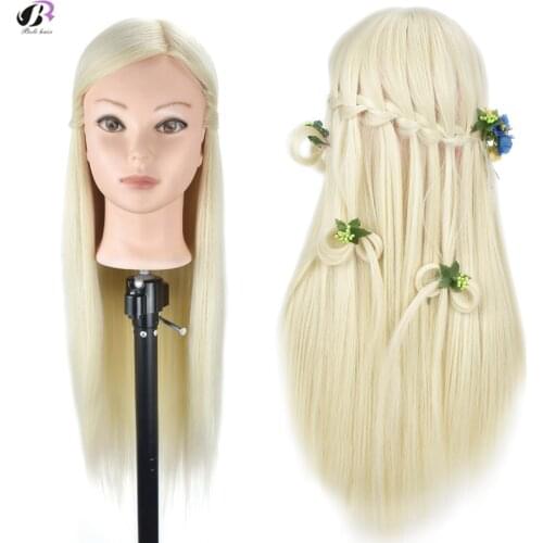 26''Blonde Professional Styling Head Wig Head Stand Women Makeup Hairdressing Dummy Doll Training Mannequin Head