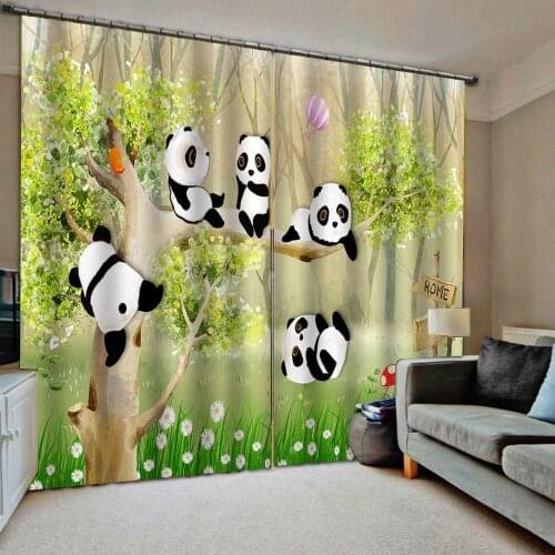 3D Window Curtain Childrens anime woods panda forest Luxury Blackout Living Room office Bedroom Customized size