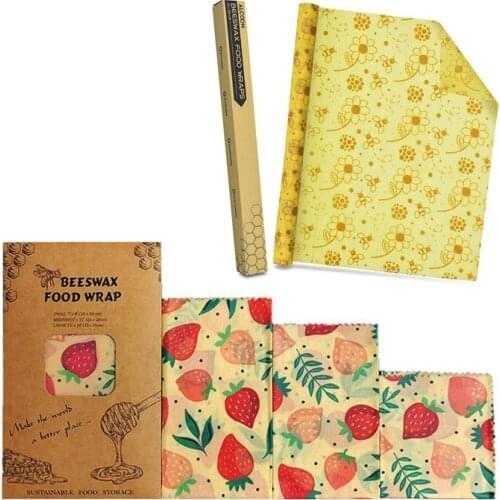 4 Pcs Beeswax Food Wrap Roll Reusable Wrap Alternative Food Storage Keeps Food Fresh Little Bee & Strawberry