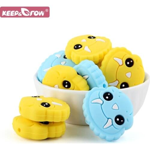 5pcs Dinosaur Baby Teething Beads Cartoon Shape DIY Pacifier Chain BPA Free Food Grade Silicone Bead Animal Mini Baby Teether