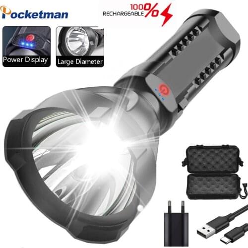 50000LM Big Light Cup Flashlight USB Rechargeable Flashlight Torch Outdoor Long-Range Lantern Portable Searchligt With Sidelight