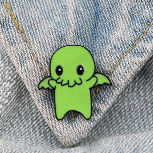 LT733 Wholesale Green Monster Enamel Pins Brooches for Backpack Bags Badge Fashion Lapel Jewelry Friends Birthday Gifts