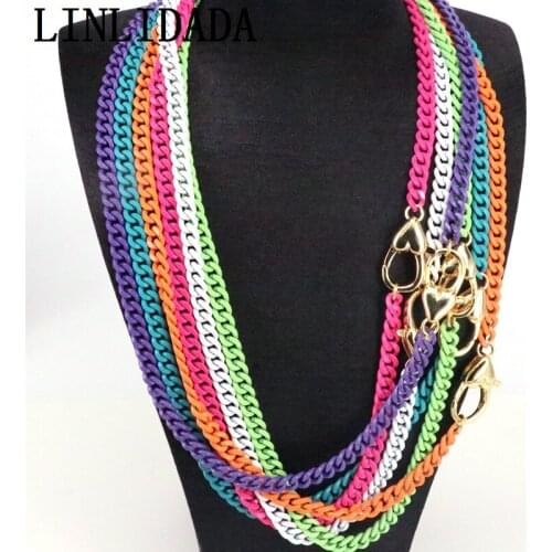 5Pcs 2021 Fashion Mix Color Enamel Link Chain Necklaces Gold Color Lobster Clasp Chain Jewelry 6MM Width, Choose Color